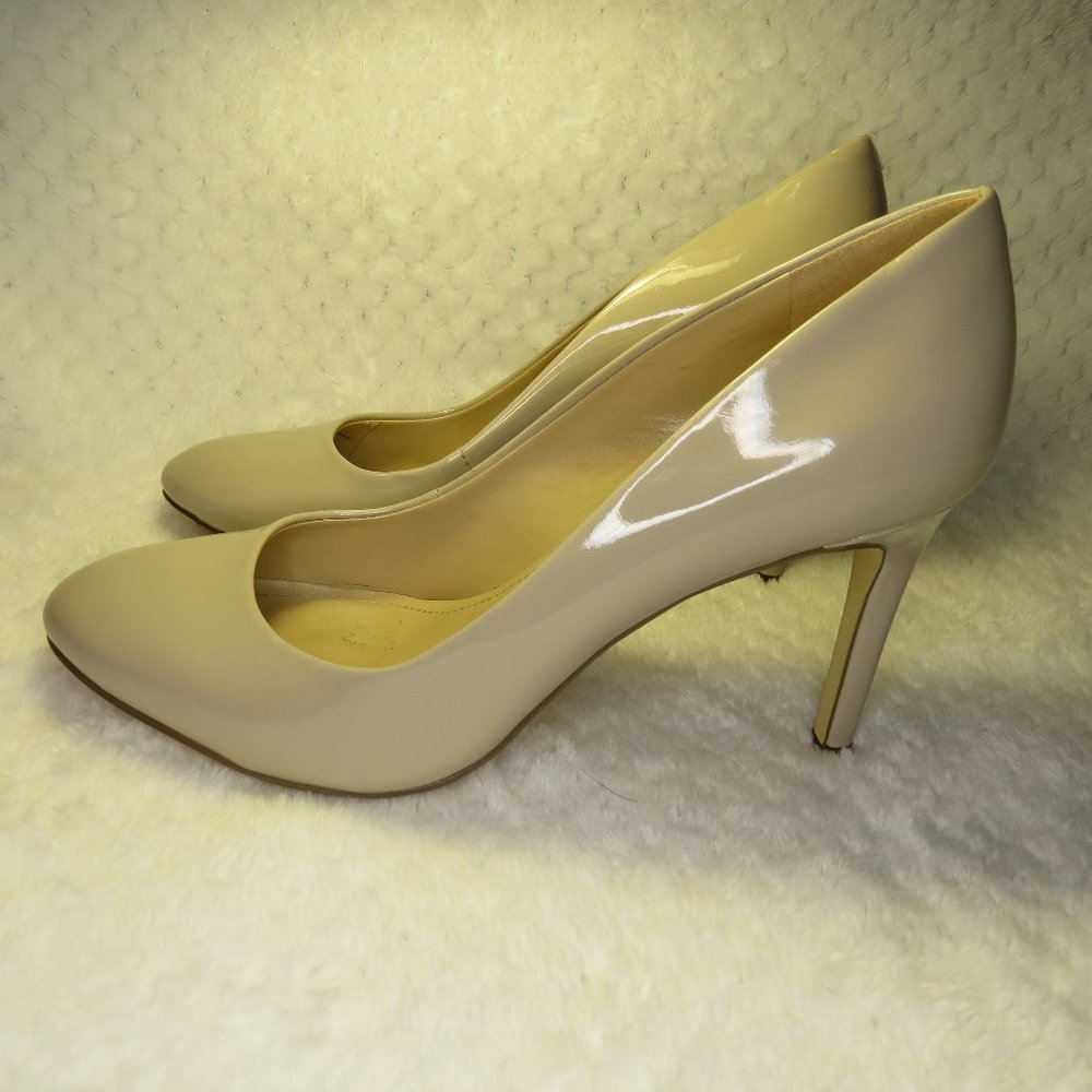 BCBGeneration Nude/Light Tan Patent Bessie Pumps